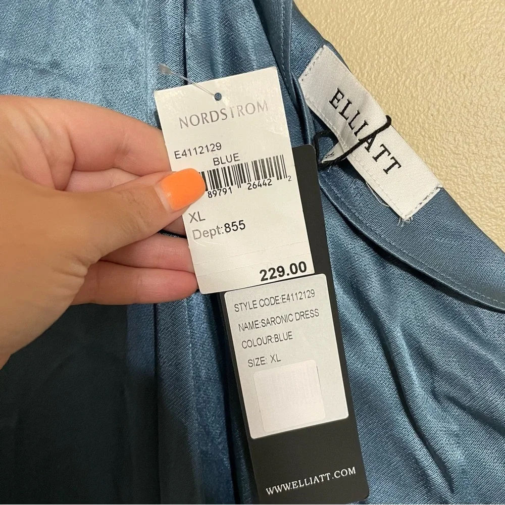 Revolve Elliatt Saronic One Shoulder Mini Dress Blue Satin‎ Size XL NWT